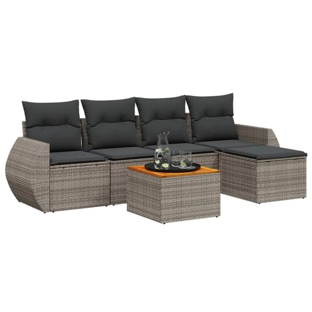 vidaXL 6-Tlg Garten-Sofagarnitur mit Kissen Grau Poly Rattan 3224982