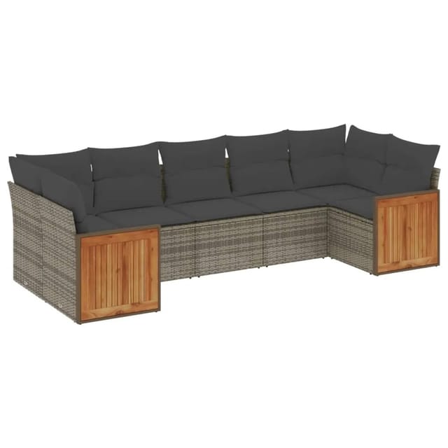 vidaXL 7-Tlg Garten-Sofagarnitur mit Kissen Grau Poly Rattan 3260352