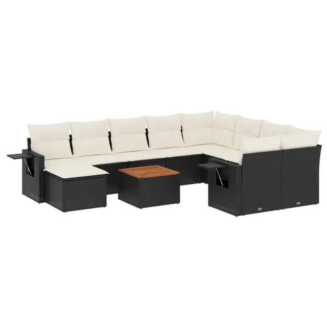 vidaXL 11-Tlg Garten-Sofagarnitur mit Kissen Schwarz Poly Rattan 3257183