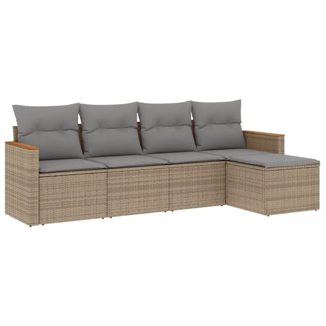 vidaXL 5-Tlg Garten-Sofagarnitur mit Kissen Beige Poly Rattan 3225919