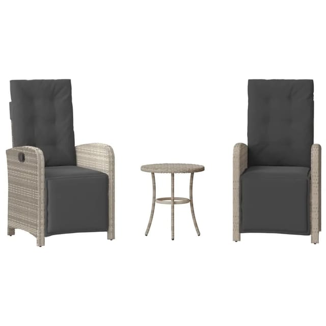 vidaXL 3-Tlg Bistro-Set mit Kissen Hellgrau Poly Rattan 365206