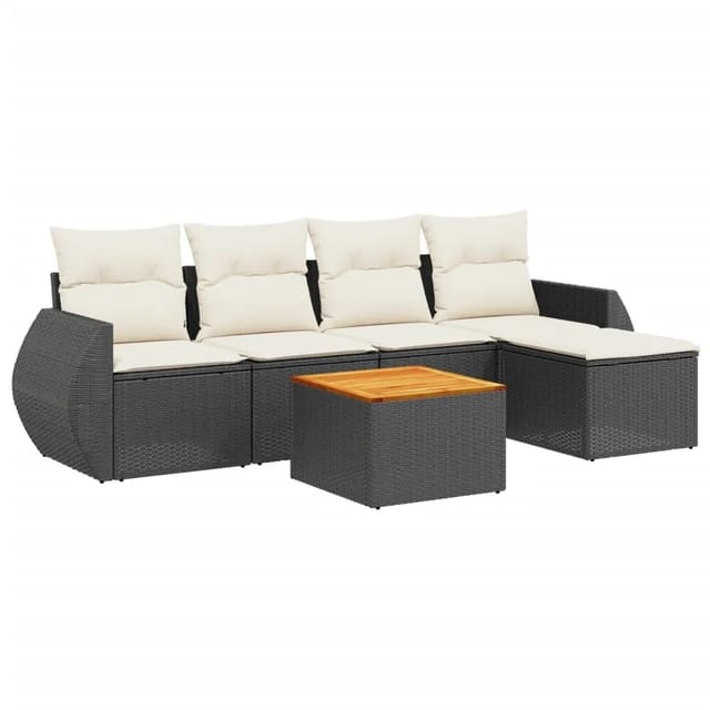vidaXL 6-Tlg Garten-Sofagarnitur mit Kissen Schwarz Poly Rattan 3257309