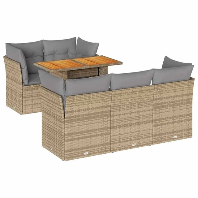 vidaXL 6-Tlg Garten-Sofagarnitur mit Kissen Beige Poly Rattan 3326887