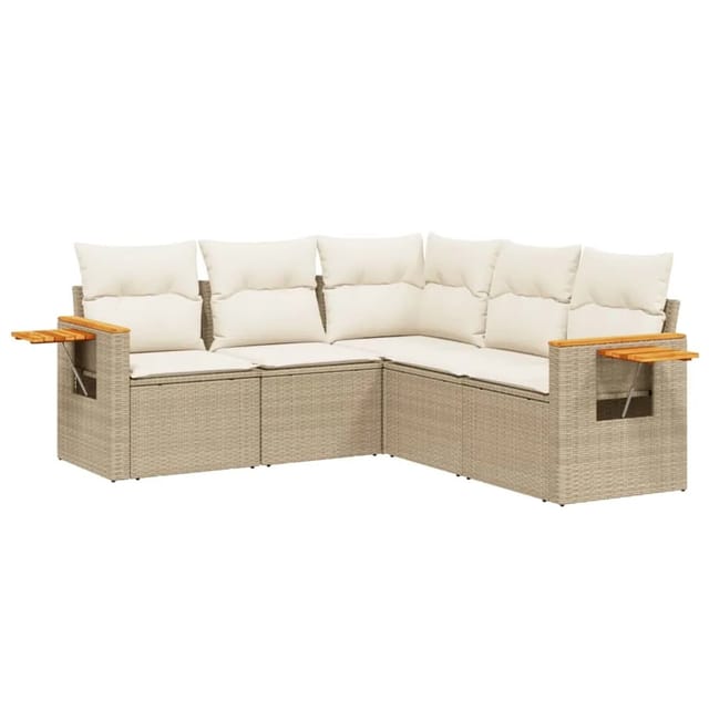 vidaXL 5-Tlg Garten-Sofagarnitur mit Kissen Beige Poly Rattan 3259202