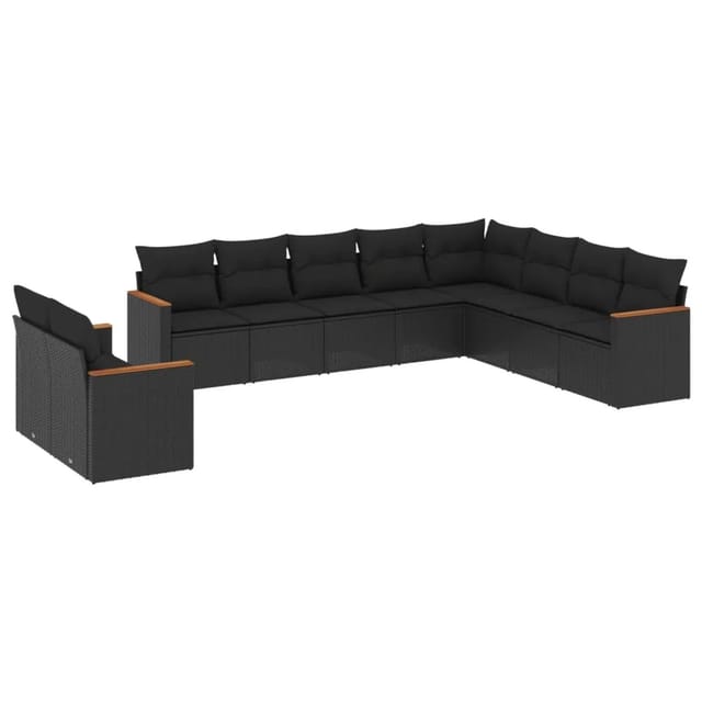 vidaXL 10-Tlg Garten-Sofagarnitur mit Kissen Schwarz Poly Rattan 3226111