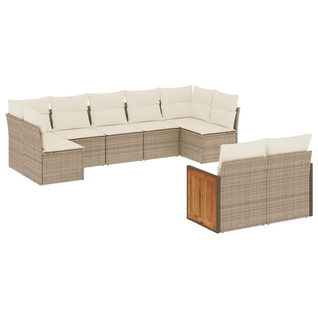 vidaXL 9-Tlg Garten-Sofagarnitur mit Kissen Beige Poly Rattan 3260371