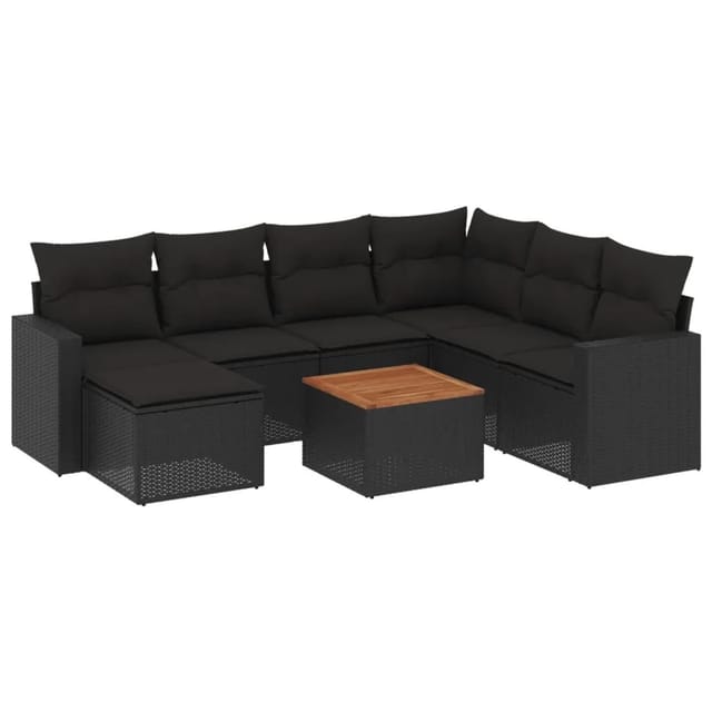 vidaXL 8-Tlg Garten-Sofagarnitur mit Kissen Schwarz Poly Rattan 3256566