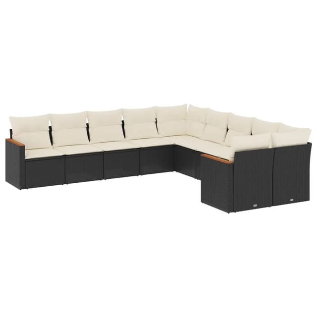 vidaXL 10-Tlg Garten-Sofagarnitur mit Kissen Schwarz Poly Rattan 3226350