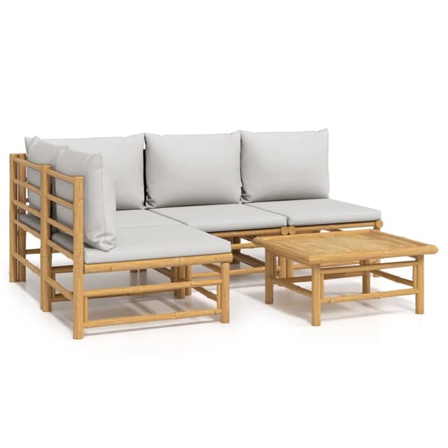 vidaXL 5-Tlg Garten-Lounge-Set mit Hellgrauen Kissen Bambus 3155106
