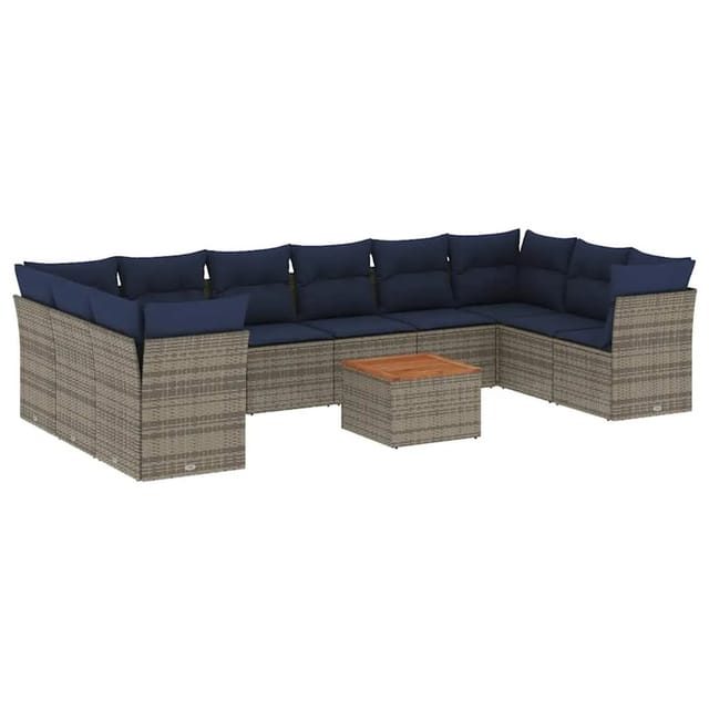 vidaXL 11-Tlg Garten-Sofagarnitur mit Kissen Grau Poly Rattan 3256166
