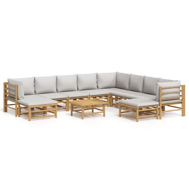 vidaXL 11-Tlg Garten-Lounge-Set mit Hellgrauen Kissen Bambus 3155097