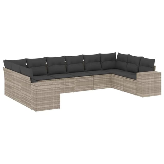 vidaXL 10-Tlg Garten-Sofagarnitur mit Kissen Hellgrau Poly Rattan 3255409