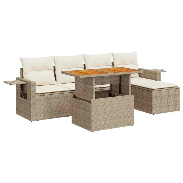 vidaXL 6-Tlg Garten-Sofagarnitur mit Kissen Beige Poly Rattan 3327138