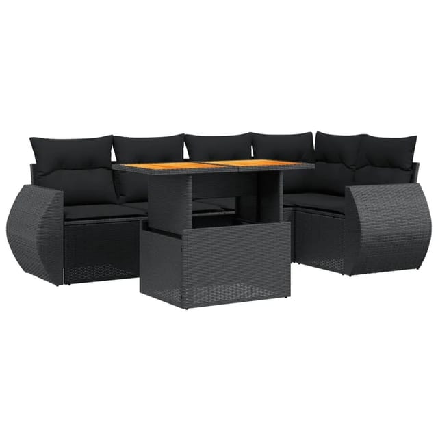 vidaXL 6-Tlg Garten-Sofagarnitur mit Kissen Schwarz Poly Rattan 3272182