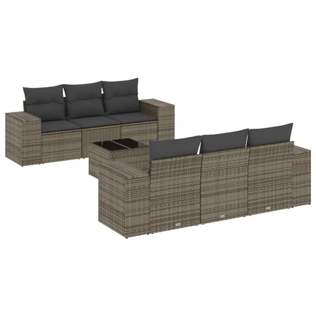 vidaXL 7-Tlg Garten-Sofagarnitur mit Kissen Grau Poly Rattan 3254647