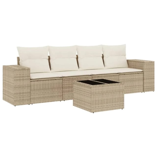 vidaXL 5-Tlg Garten-Sofagarnitur mit Kissen Beige Poly Rattan 3254625