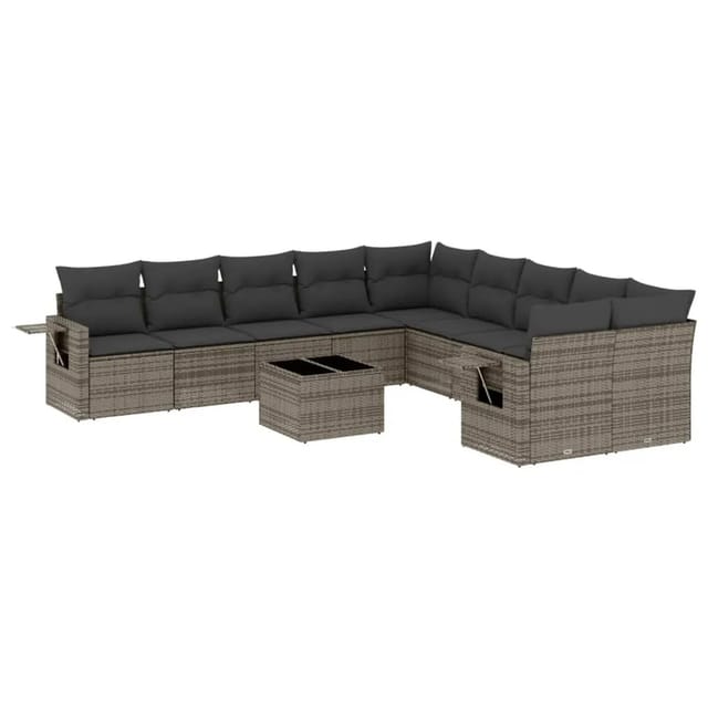 vidaXL 11-Tlg Garten-Sofagarnitur mit Kissen Grau Poly Rattan 3253057