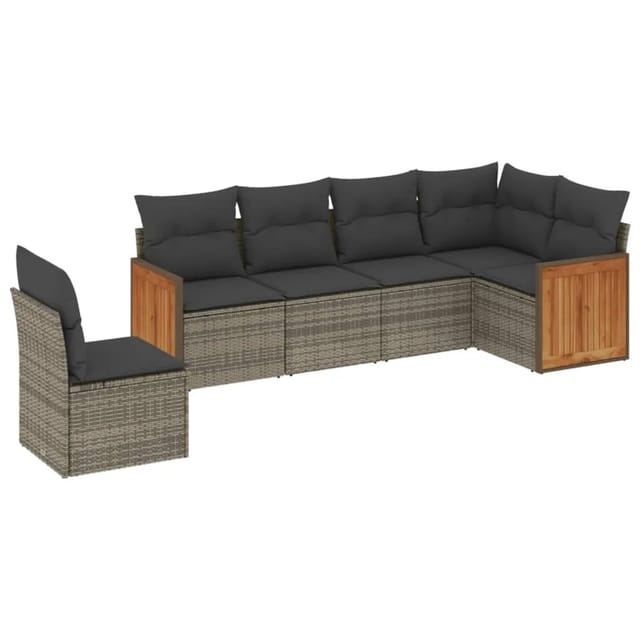 vidaXL 6-Tlg Garten-Sofagarnitur mit Kissen Grau Poly Rattan 3227698