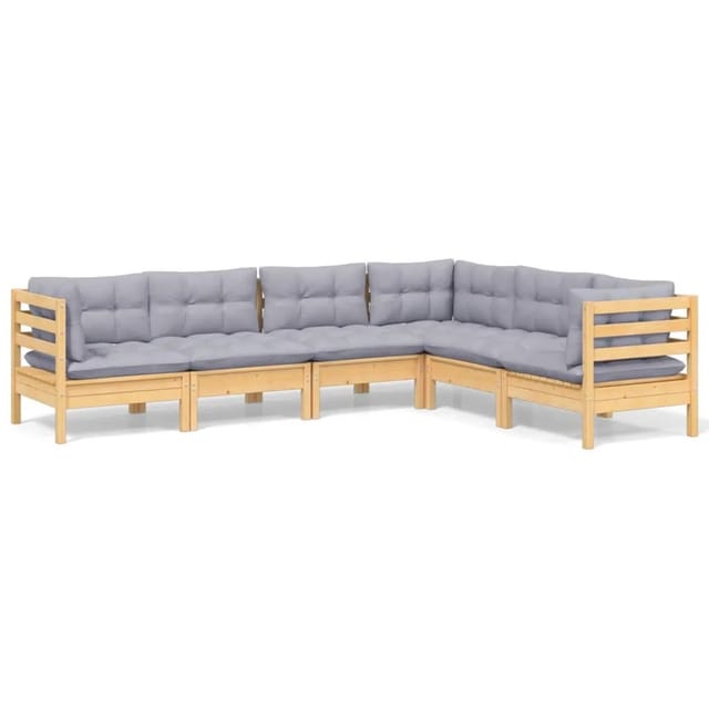 vidaXL 6-Tlg Garten-Lounge-Set mit Grauen Kissen Kiefer Massivholz 3096682