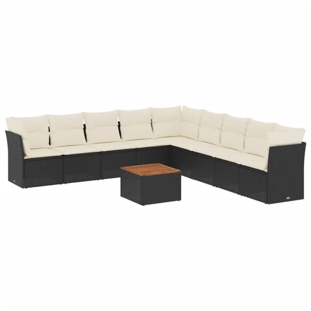 vidaXL 10-Tlg Garten-Sofagarnitur mit Kissen Schwarz Poly Rattan 3256021