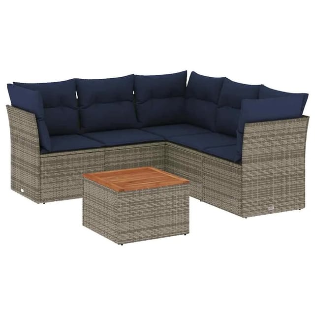 vidaXL 6-Tlg Garten-Sofagarnitur mit Kissen Grau Poly Rattan 3255970