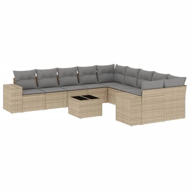 vidaXL 11-Tlg Garten-Sofagarnitur mit Kissen Beige Poly Rattan 3255456