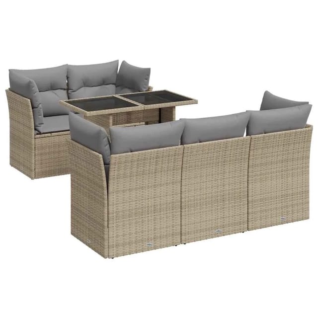 vidaXL 6-Tlg Garten-Sofagarnitur mit Kissen Beige Poly Rattan 3326100