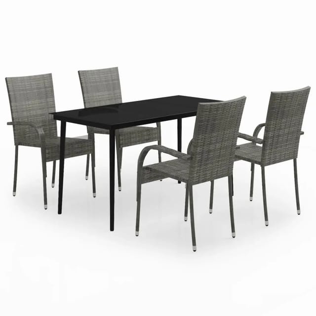 vidaXL 5-Tlg Garten-Essgruppe Grau und Schwarz 3099409