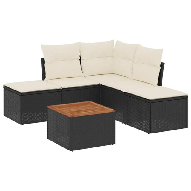 vidaXL 6-Tlg Garten-Sofagarnitur mit Kissen Schwarz Poly Rattan 3256000