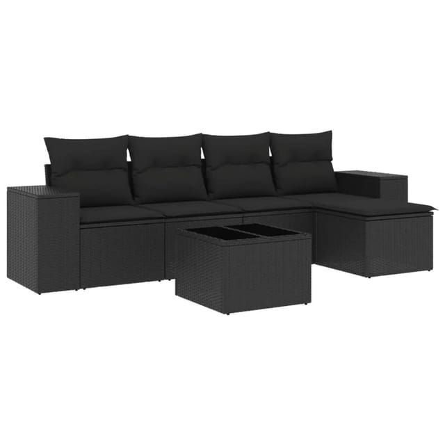 vidaXL 6-Tlg Garten-Sofagarnitur mit Kissen Schwarz Poly Rattan 3254832