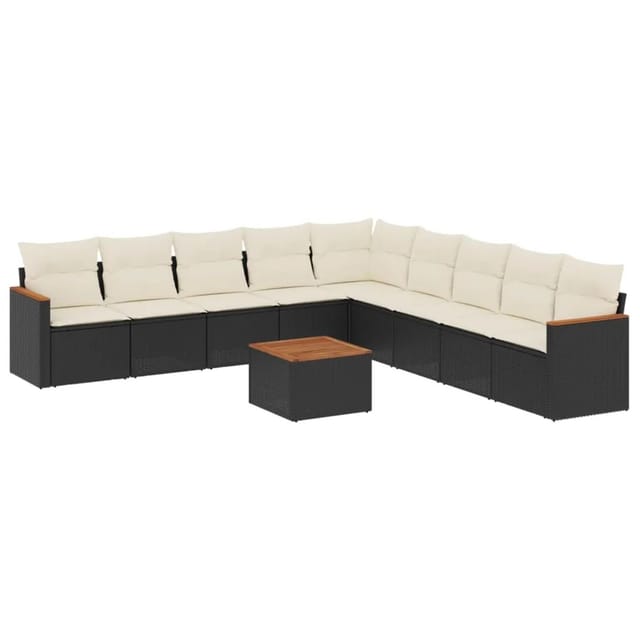 vidaXL 10-Tlg Garten-Sofagarnitur mit Kissen Schwarz Poly Rattan 3226063