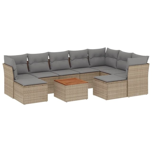 vidaXL 10-Tlg Garten-Sofagarnitur mit Kissen Beige Poly Rattan 3256297