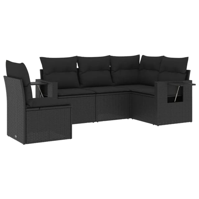 vidaXL 5-Tlg Garten-Sofagarnitur mit Kissen Schwarz Poly Rattan 3220164