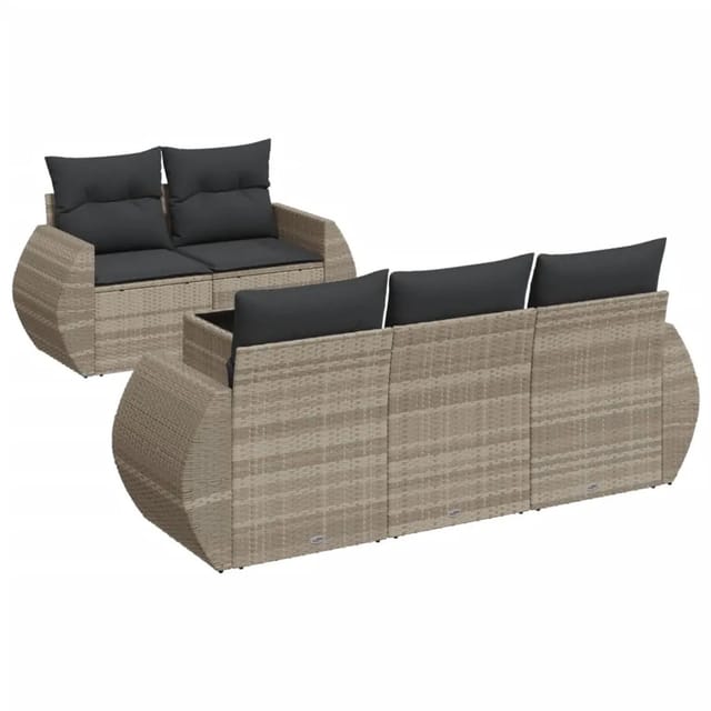 vidaXL 6-Tlg Garten-Sofagarnitur mit Kissen Hellgrau Poly Rattan 3221101