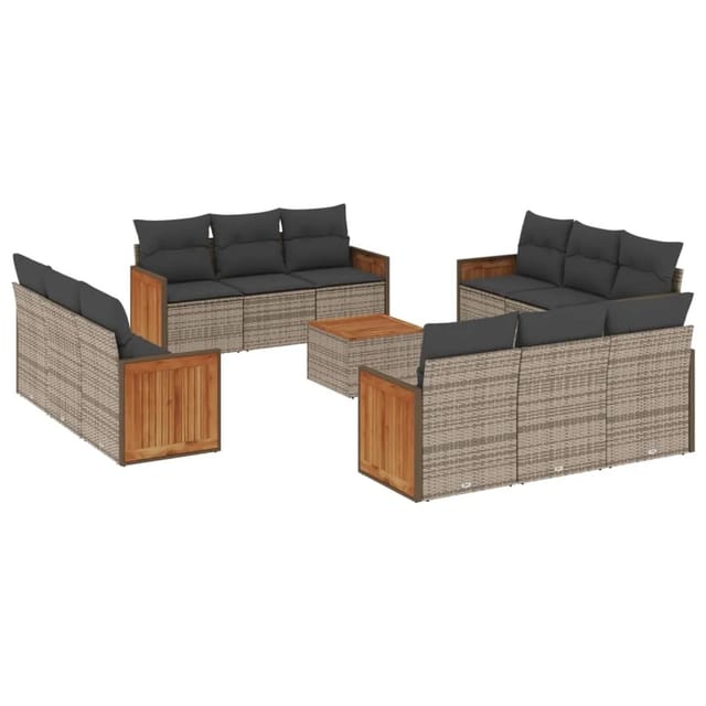 vidaXL 13-Tlg Garten-Sofagarnitur mit Kissen Grau Poly Rattan 3259925