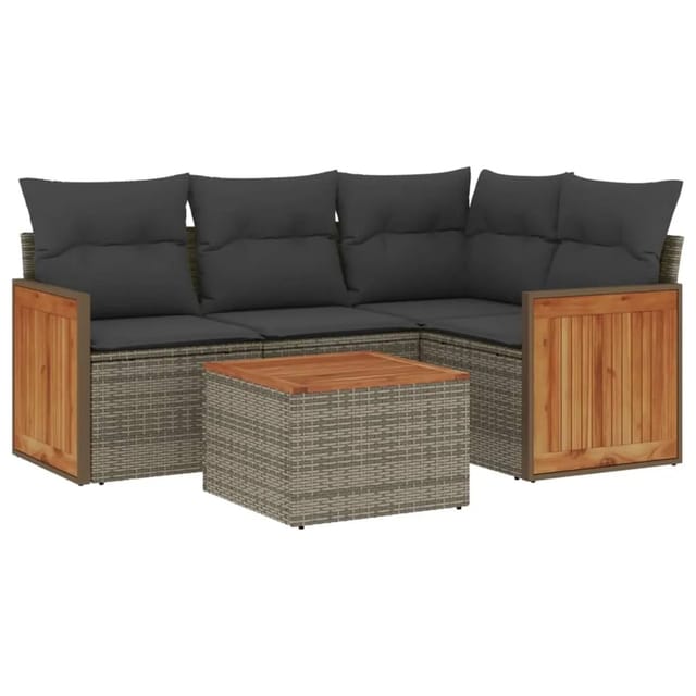 vidaXL 5-Tlg Garten-Sofagarnitur mit Kissen Grau Poly Rattan 3260023