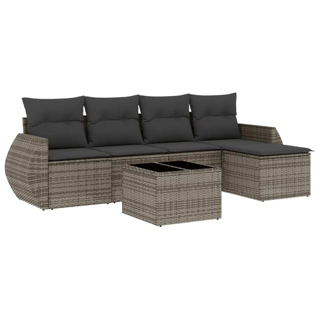vidaXL 6-Tlg Garten-Sofagarnitur mit Kissen Grau Poly Rattan 3253637