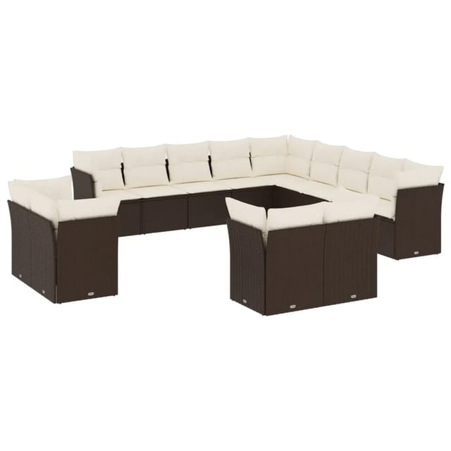 vidaXL 13-Tlg Garten-Sofagarnitur mit Kissen Braun Poly Rattan 3250392