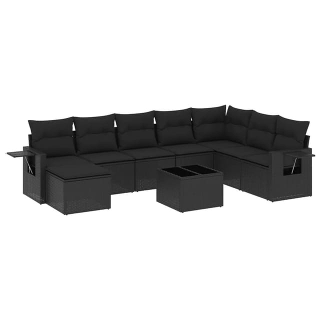 vidaXL 9-Tlg Garten-Sofagarnitur mit Kissen Schwarz Poly Rattan 3220564
