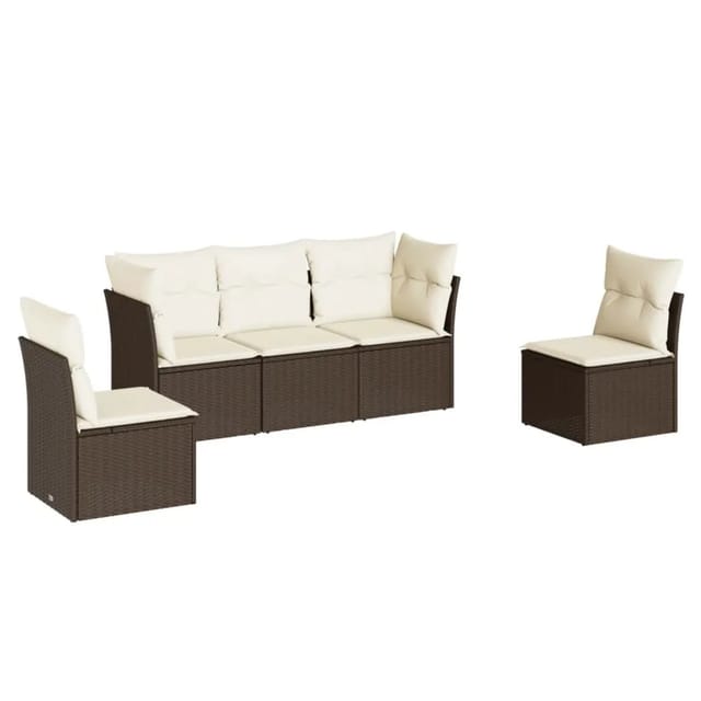 vidaXL 5-Tlg Garten-Sofagarnitur mit Kissen Braun Poly Rattan 3249192