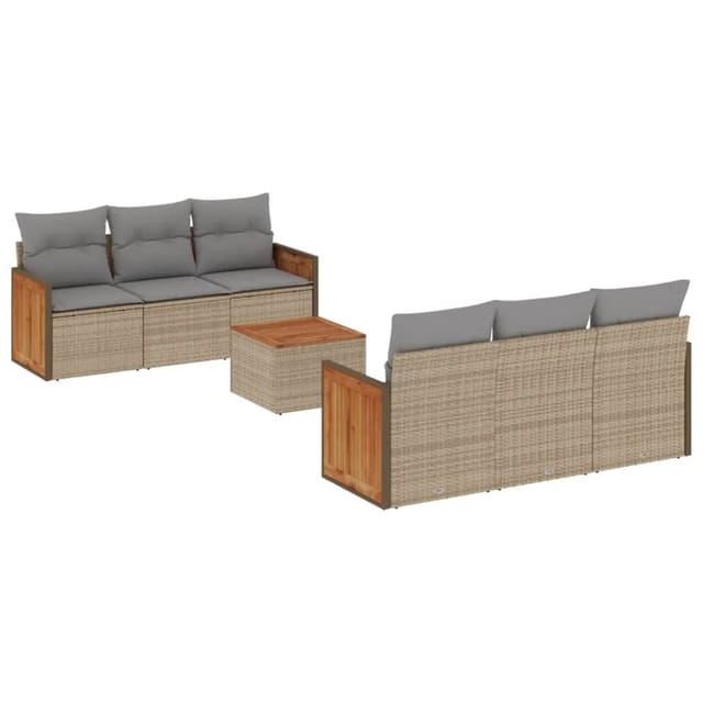 vidaXL 7-Tlg Garten-Sofagarnitur mit Kissen Beige Poly Rattan 3259875