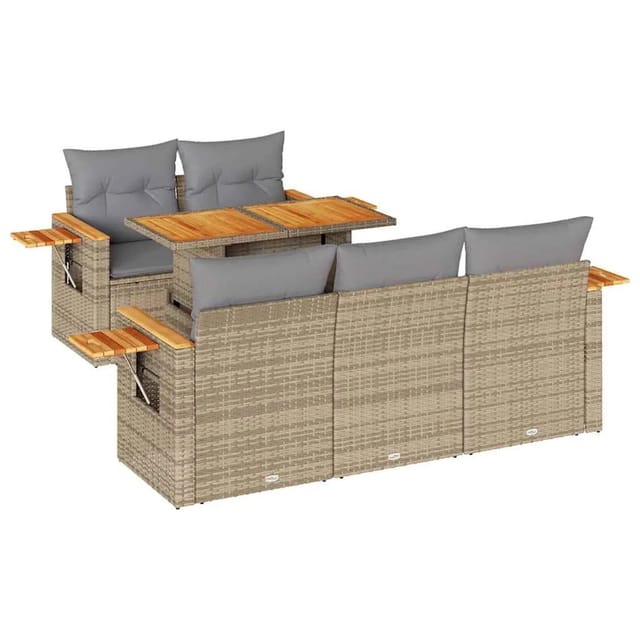 vidaXL 6-Tlg Garten-Sofagarnitur mit Kissen Beige Poly Rattan Akazie 3327552