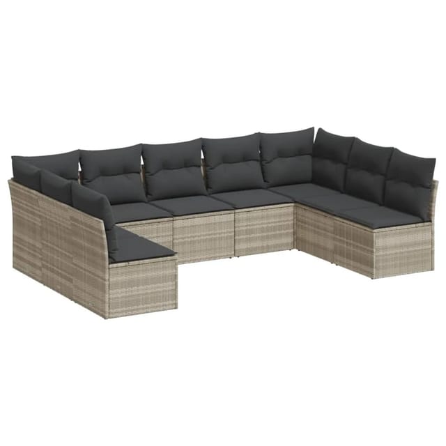 vidaXL 9-Tlg Garten-Sofagarnitur mit Kissen Hellgrau Poly Rattan 3218072