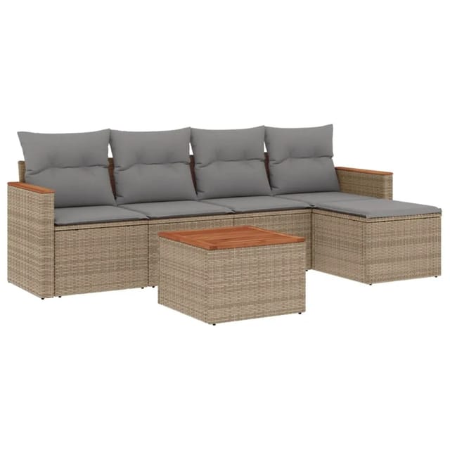 vidaXL 6-Tlg Garten-Sofagarnitur mit Kissen Beige Poly Rattan 3225926