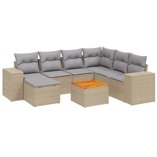 vidaXL 8-Tlg Garten-Sofagarnitur mit Kissen Beige Poly Rattan 3257893