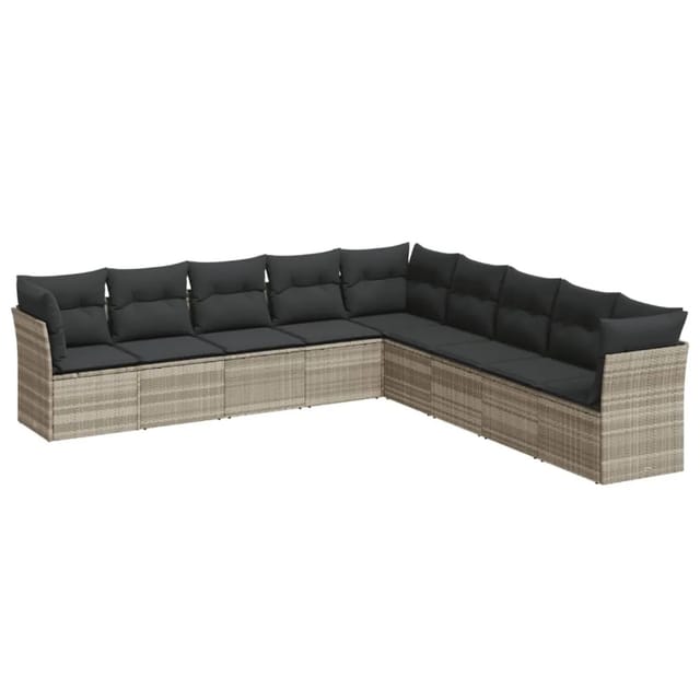 vidaXL 9-Tlg Garten-Sofagarnitur mit Kissen Hellgrau Poly Rattan 3249621
