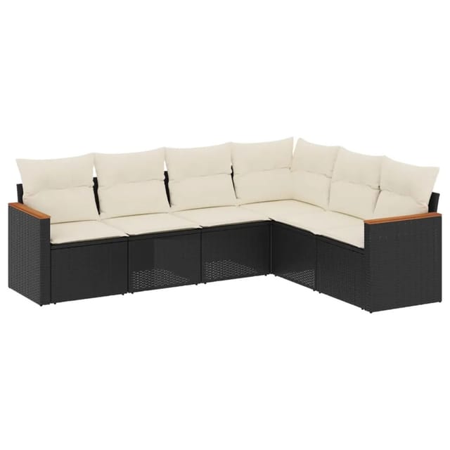vidaXL 6-Tlg Garten-Sofagarnitur mit Kissen Schwarz Poly Rattan 3226000