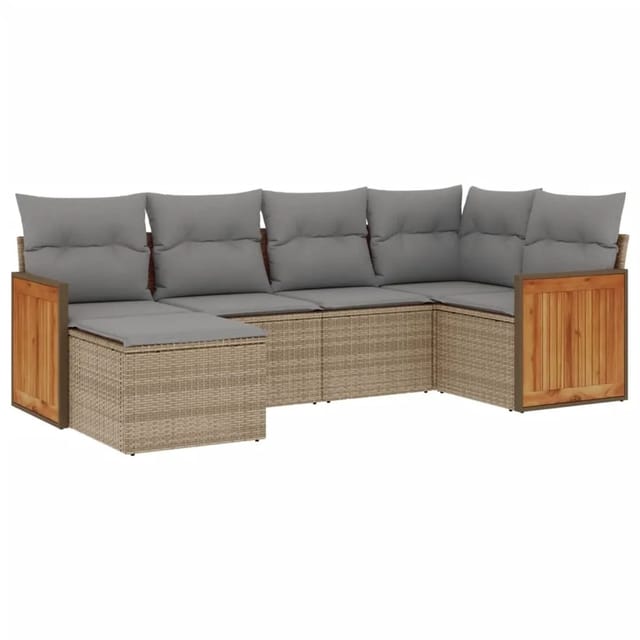 vidaXL 6-Tlg Garten-Sofagarnitur mit Kissen Beige Poly Rattan 3260260