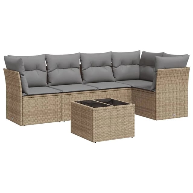vidaXL 6-Tlg Garten-Sofagarnitur mit Kissen Beige Poly Rattan 3249448