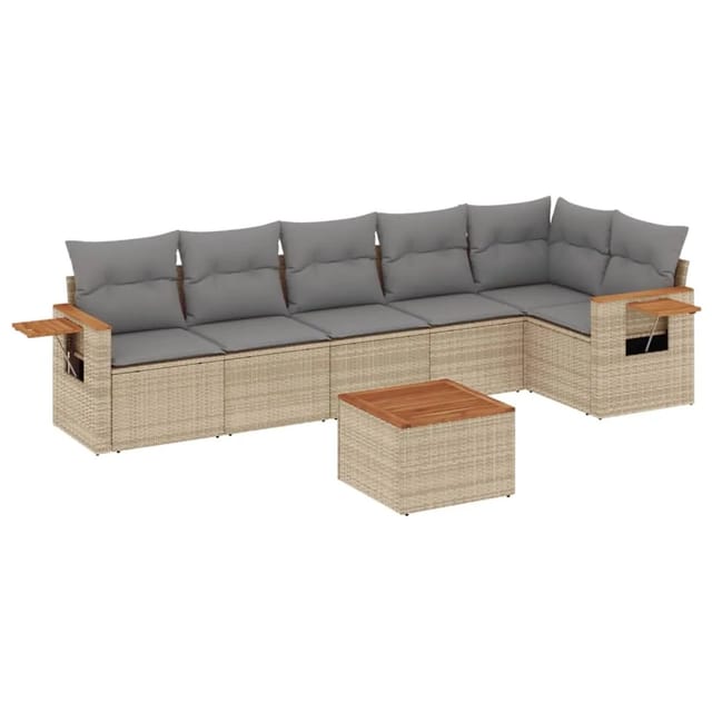 vidaXL 7-Tlg Garten-Sofagarnitur mit Kissen Beige Poly Rattan 3226836